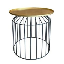 Best deal 🎉 Round Tray Top Metal Accent Side End Table with Tubular Wire Frame Gold/Black - Benzara 😍