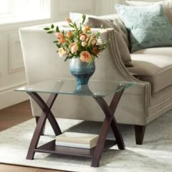 Top 10 ⭐ Elm Lane Modern Espresso Wood Accent Side End Table 23 3/4" Wide with Shelf Brown Clear Glass Tabletop for Living Room Bedroom House 🔔