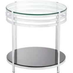 Coupon 🥰 Studio 55D Modern Chrome Stainless Steel Round Accent Side End Table 21" Wide Silver Clear Glass Black Living Room Bedroom Bedside ✔️ -End And Side Tables shop unnamed file 4448