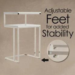 Flash Sale 🎉 Hastings Home 2-Tier End Table - C-Shaped Side Table With Two Shelves and Metal Stand - White and Chrome 👏 -End And Side Tables shop unnamed file 4509