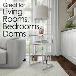 Flash Sale 🎉 Hastings Home 2-Tier End Table - C-Shaped Side Table With Two Shelves and Metal Stand - White and Chrome 👏 -End And Side Tables shop unnamed file 4511