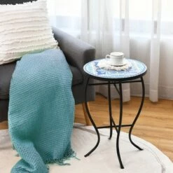 Best reviews of π€© Costway Mosaic Side Table Accent Table Round Balcony Bistro End Table OrangeBlueNavy π