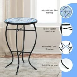 Best reviews of 🤩 Costway Mosaic Side Table Accent Table Round Balcony Bistro End Table OrangeBlueNavy 😀 -End And Side Tables shop unnamed file 4517