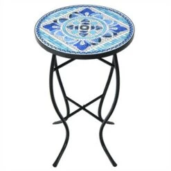 Best reviews of 🤩 Costway Mosaic Side Table Accent Table Round Balcony Bistro End Table OrangeBlueNavy 😀 -End And Side Tables shop unnamed file 4524