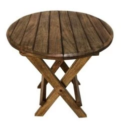 Best Sale 👏 Wooden Round Folding Chair Side End Table with Planked Top Brown - The Urban Port 👍