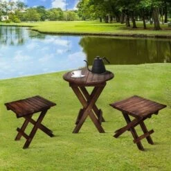 Best Sale 👏 Wooden Round Folding Chair Side End Table with Planked Top Brown - The Urban Port 👍 -End And Side Tables shop unnamed file 4536