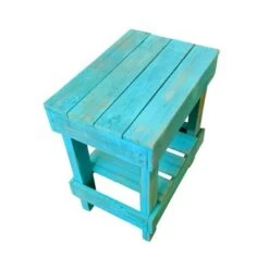 Discount ⌛ del Hutson Designs 100 Percent Reclaimed Solid Wood Rustic Contemporary Country Farmhouse Slim Side End Table for Living Room or Bedroom, Turquoise 💯