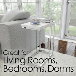 Best Pirce ✨ Sofa Side Table - C Shaped End Table - Modern Contemporary Style Laptop Tray or Compact Nightstand - Space Saving Furniture by Hastings Home (White) 😀 -End And Side Tables shop unnamed file 4545