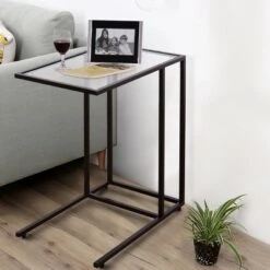 Buy 😉 Costway Coffee Tray Side Sofa End Table Ottoman Couch Stand TV Lap Snack W/Glass Top New 🥰