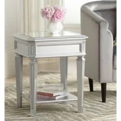 Coupon ⌛ 55 Downing Street Traditional Wood Square Accent Side End Table 20" Wide with Shelf Silver Mirrored Tabletop for Living Room House 🛒