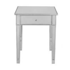 Best deal 😀 Meiyi Furniture SEI Furniture Mirage Mirrored Tall End Side Accent Table with 1 Drawer and Faux Crystal Knob for Living Room, Hall, or Entryway, Metallic 👏