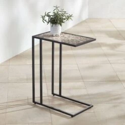 Brand new 🛒 Teal Island Designs Coastal Black Rectangular Accent Side End Table 19 3/4" x 12" White Brown Mosaic Tabletop for Living Room Home ✨
