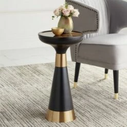 Best Pirce 🎁 Studio 55D Modern Glam Luxe Metal Round Accent Side End Table 13" Wide Black Gold for Living Room Home House Entryway Balcony 😉