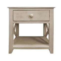 Promo 😍 24" Wooden 1 Drawer End Table with Cross Sides and Open Bottom Shelf - The Urban Port Cream 😍 -End And Side Tables shop unnamed file 4649
