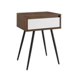 Budget 🔔 Mid-Century Modern Fluted Drawer Side Table - Saracina Home Solid White/dark Walnut 👏 -End And Side Tables shop unnamed file 4750