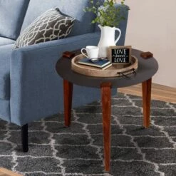 Hot Sale ⭐ 20" Round Metal Top Side End Table with Tapered Legs Brown/Black - The Urban Port 👏 -End And Side Tables shop unnamed file 4757