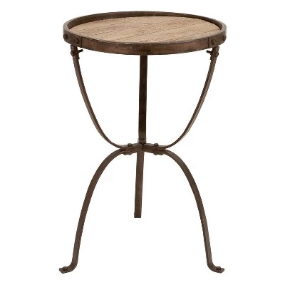 Buy π Rustic Iron and Natural Wood Frame Round Side Table Brown - Olivia & May π 3 Buy π Rustic Iron and Natural Wood Frame Round Side Table Brown - Olivia & May π