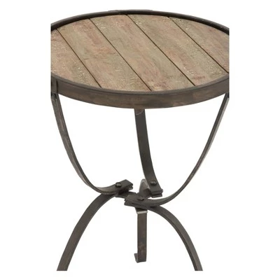 Buy π Rustic Iron and Natural Wood Frame Round Side Table Brown - Olivia & May π 4 Buy π Rustic Iron and Natural Wood Frame Round Side Table Brown - Olivia & May π - Image 2