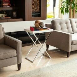 Coupon 🥰 Rectangular Folding Side Table with Removable Tray White/Chrome - Danya B. 💯 -End And Side Tables shop unnamed file 4766