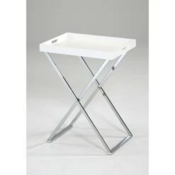 Coupon 🥰 Rectangular Folding Side Table with Removable Tray White/Chrome - Danya B. 💯 -End And Side Tables shop unnamed file 4768