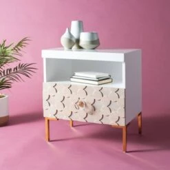 Discount β Sylvie 1 Drawer Side Table White/Gold - Safavieh π