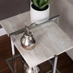 Outlet π Svamvil Faux Marble Side Table Silver/White - Aiden Lane π₯°