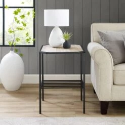 Discount ⭐ Modern 2 Tier Chamfered Corner Side Table - Saracina Home Dark Walnut 🔔