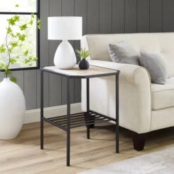 Discount ⭐ Modern 2 Tier Chamfered Corner Side Table - Saracina Home Dark Walnut 🔔 -End And Side Tables shop unnamed file 4908