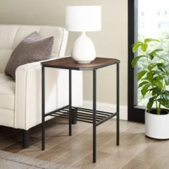 Discount ⭐ Modern 2 Tier Chamfered Corner Side Table - Saracina Home Dark Walnut 🔔 -End And Side Tables shop unnamed file 4909