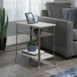 Discount 😍 Center City Wood & Metal Accent Side Table Champagne Oak - Sauder 🎉