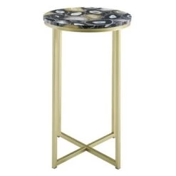 Flash Sale 👍 Vivian Glam X Leg Round Side Table - Saracina Home Faux Marble Gray/gold 🥰