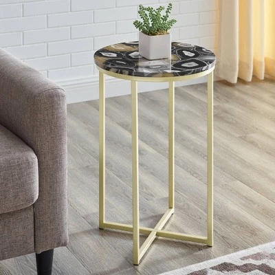 Flash Sale π Vivian Glam X Leg Round Side Table - Saracina Home Faux Marble Gray/gold π₯° 4 Flash Sale π Vivian Glam X Leg Round Side Table - Saracina Home Faux Marble Gray/gold π₯° - Image 2