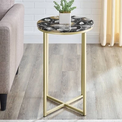 Flash Sale π Vivian Glam X Leg Round Side Table - Saracina Home Faux Marble Gray/gold π₯° 5 Flash Sale π Vivian Glam X Leg Round Side Table - Saracina Home Faux Marble Gray/gold π₯° - Image 3
