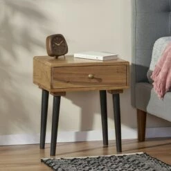 Best deal 👍 Uvalda Handcrafted Mid-Century Modern Wooden Side Table with Drawer Natural/Black - Christopher Knight Home 🤩