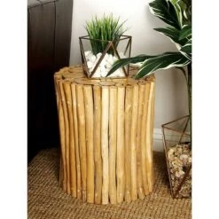 End And Side Tables shop 11 Hot Sale π Olivia & May Contemporary Teak Wood Cylinder Side Table Brown - Olivia & May π