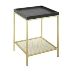 Best deal 🔔 Rosalyn Urban Industrial Glam Square Tray Side Table with Metal Mesh Shelf Graphite/Gold - Saracina Home ✨