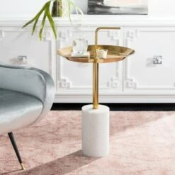 Budget 🎁 Apollo Round Brass Top Side Table - Brass/Marble - Safavieh 💯 -End And Side Tables shop unnamed file 5134