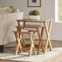 Best Sale ✔️ 3pk Rimrock Rustic Handcrafted Acacia Wood Nested Side Tables Natural - Christopher Knight Home 👍