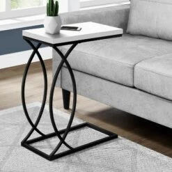 Deals 🥰 Monarch Specialties 24 Inch Glossy Metal Accent C Shaped Side Table for Living Rooms, Sitting Areas, or Bedrooms, White and Black ⭐ -End And Side Tables shop unnamed file 5176