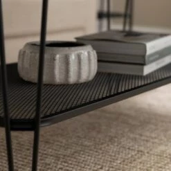 New 🧨 Pierceton Modern Industrial Hairpin Leg Side Table with Metal Mesh Shelf Dark Walnut - Saracina Home ⌛ -End And Side Tables shop unnamed file 5192