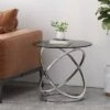 New 🔔 Silvia Modern Glass Top Round Side Table Gray/Chrome - Christopher Knight Home ⌛