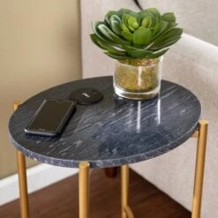 Wholesale π― Vonceach Side Table with Wireless Charging Station Gold - Aiden Lane π