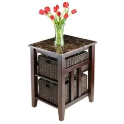 Best Pirce ✨ Zoey Side Table Faux Marble Top with Baskets Walnut/Chocolate - Winsome ⭐ -End And Side Tables shop unnamed file 5304