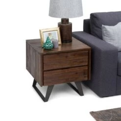 Outlet 🌟 22" Mitchell Solid Acacia Wood Side Table Distressed Charcoal Brown - WyndenHall 🎉