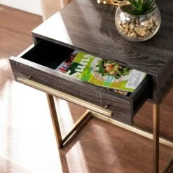 Cheapest π Frondi Square End Table Black Oak/Antique Brass - Aiden Lane β