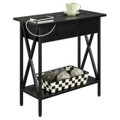 Promo ❤️ Tucson Flip Top End Table with Charging Station Black - Breighton Home ✔️