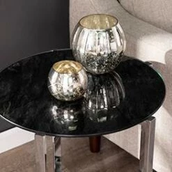 Deals ✔️ Dandelion Round End Table with Faux Marble Glass Top Silver - Aiden Lane ⭐ -End And Side Tables shop unnamed file 5553