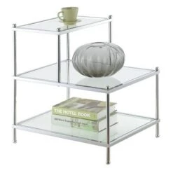 Flash Sale 🌟 Royal Crest 3 Tier Step End Table Clear Glass/Chrome Frame - Breighton Home 🔔