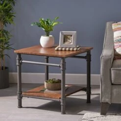 Deals 🎉 Cagny Industrial Wood End Table Teak - Christopher Knight Home 🔥