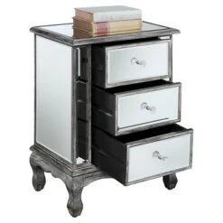 Discount 💯 Gold Coast Vineyard 3 Drawer Mirrored End Table Weathered Gray/Mirror - Breighton Home 👏